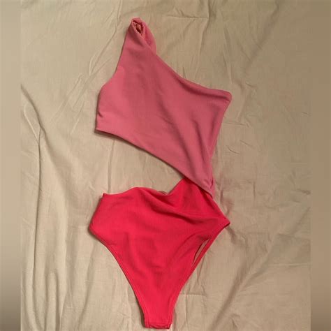 Celine One Piece Neon Pink Red Colorblock 